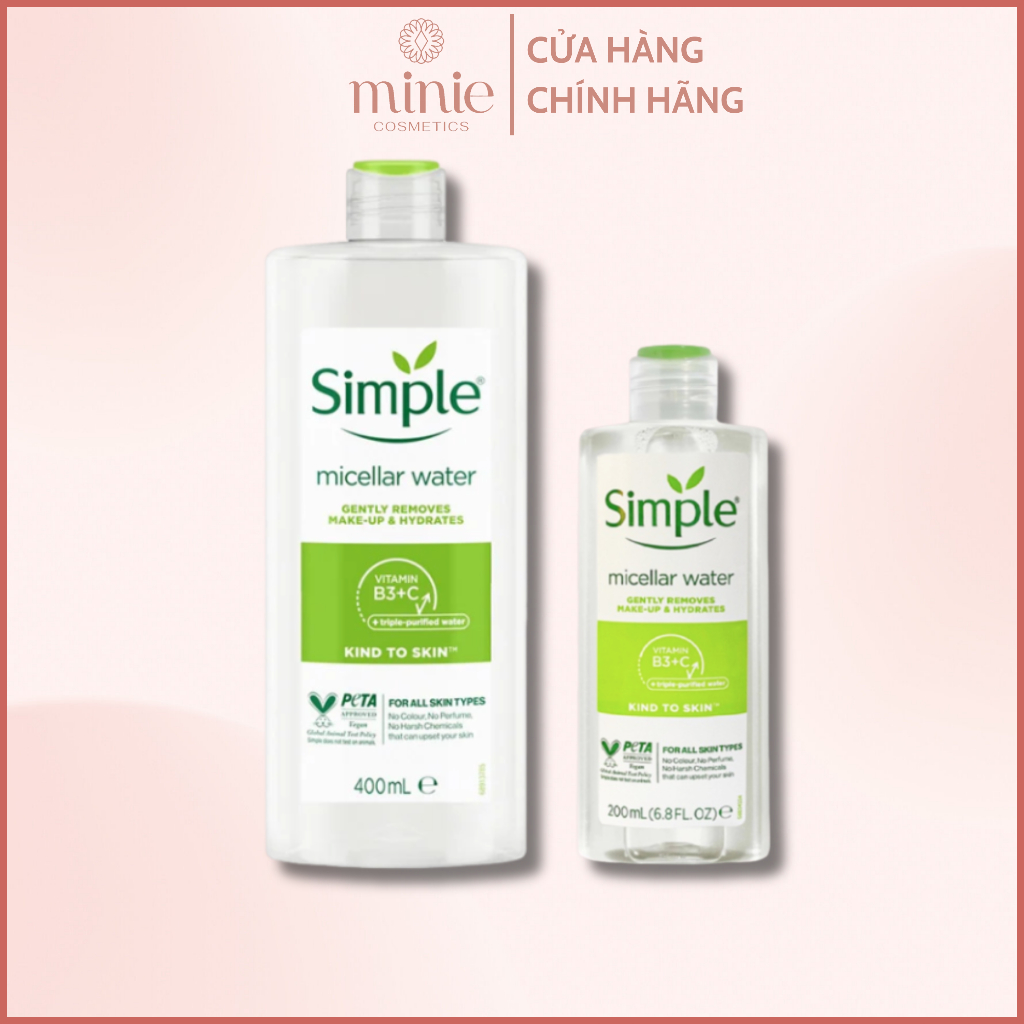Nước Tẩy Trang Simple Làm Sạch Trang Điểm Kind To Skin Micellar Cleansing Water 200-400ml