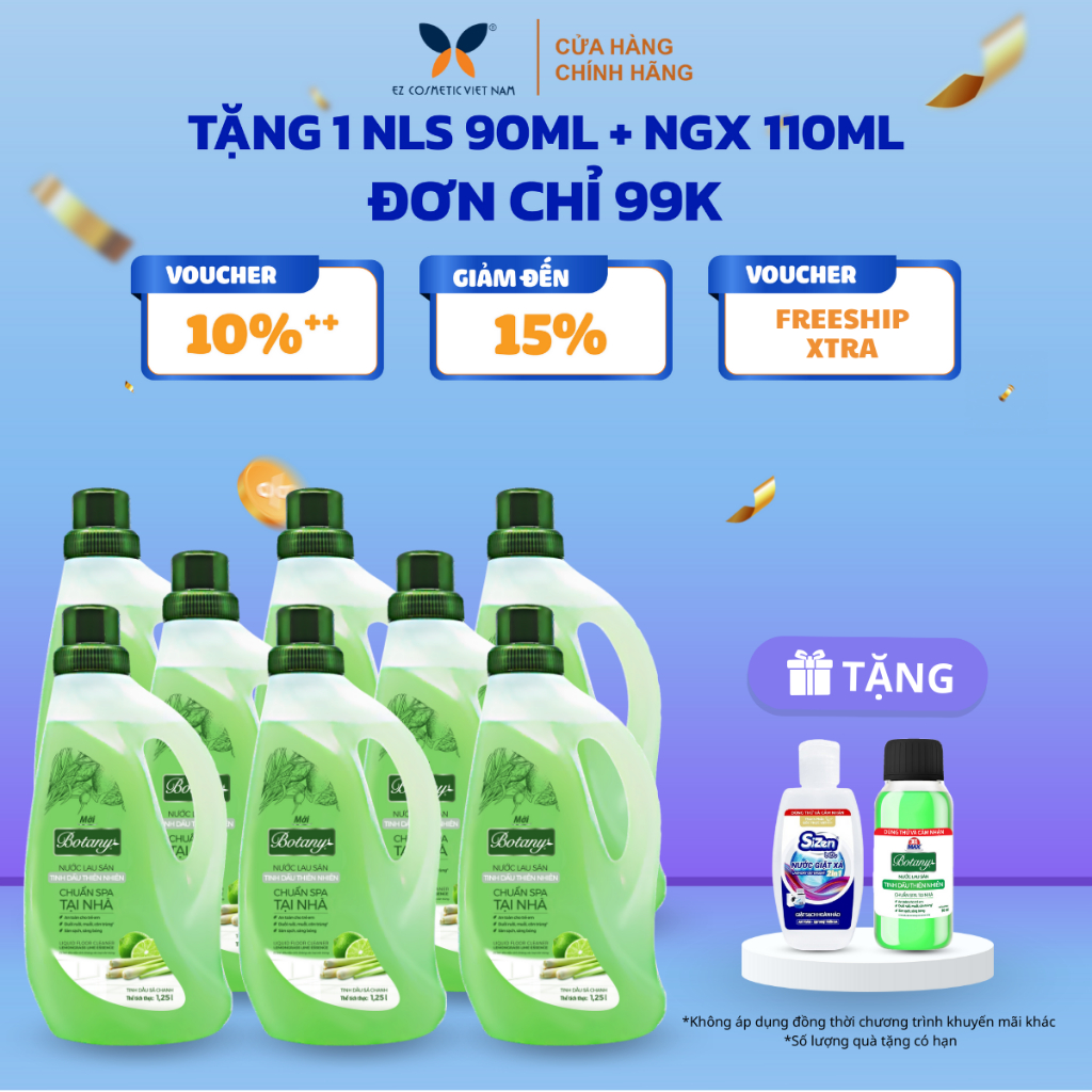 Thùng 8 chai nước Lau Sàn 365 MAX BOTANY Tinh Dầu Thiên Nhiên 1.25L - Sàn nhà sạch bóng và an toàn, chống côn trùng
