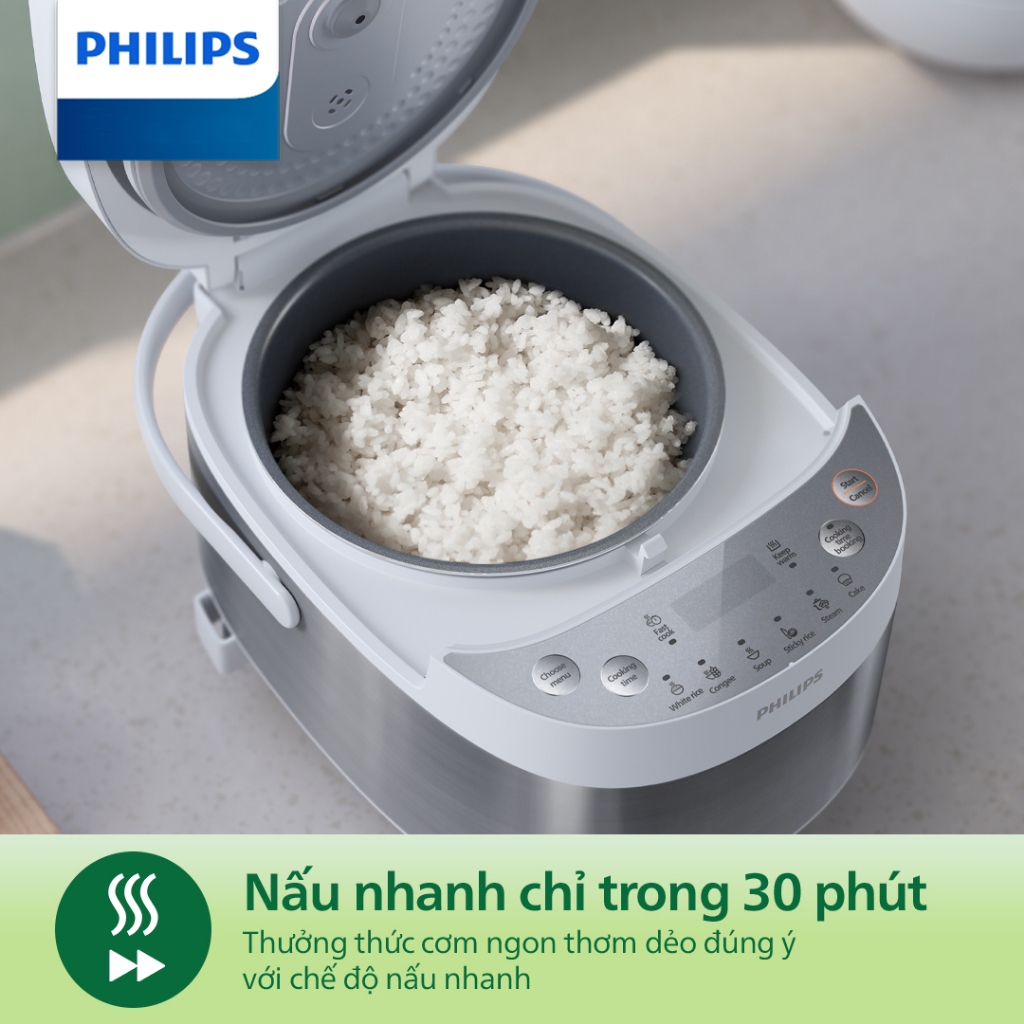 Nồi Cơm Điện Tử Mini Philips HD3170, 0.85Lit - 600w, 8 Chế Độ Nấu, BH 24 Tháng