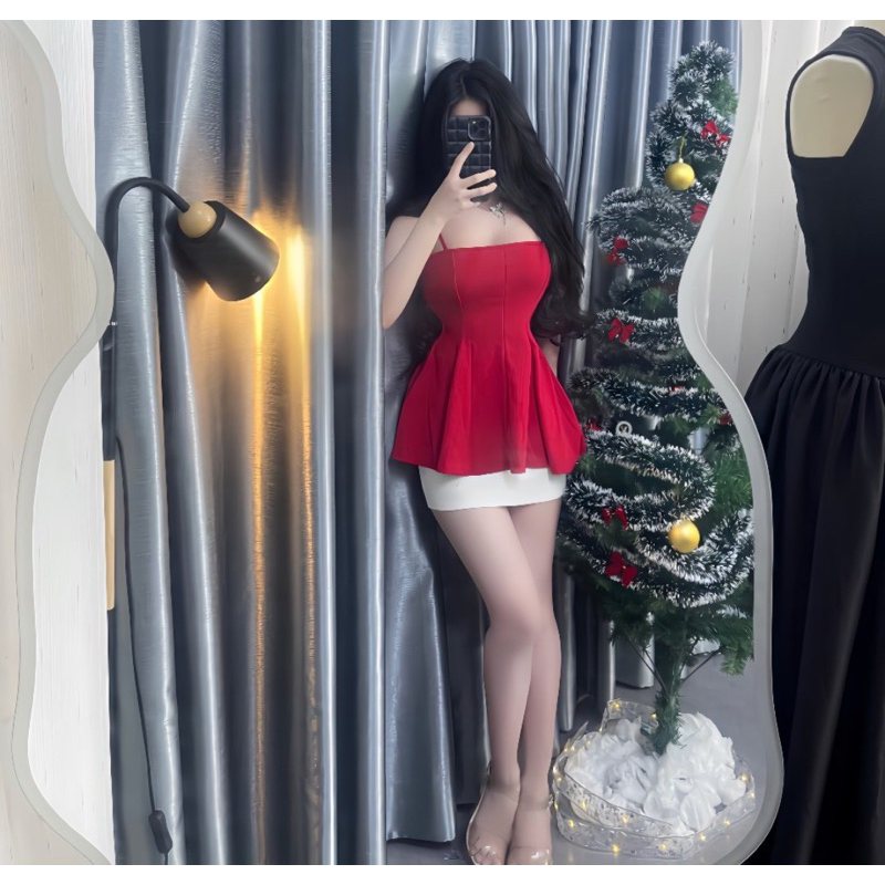 Set đồ noel tết màu đỏ áo 2 dây body không mút kèm chân váy A ôm tôn dáng đự tiệc đi chơi mùa đông set đồ nữ G618