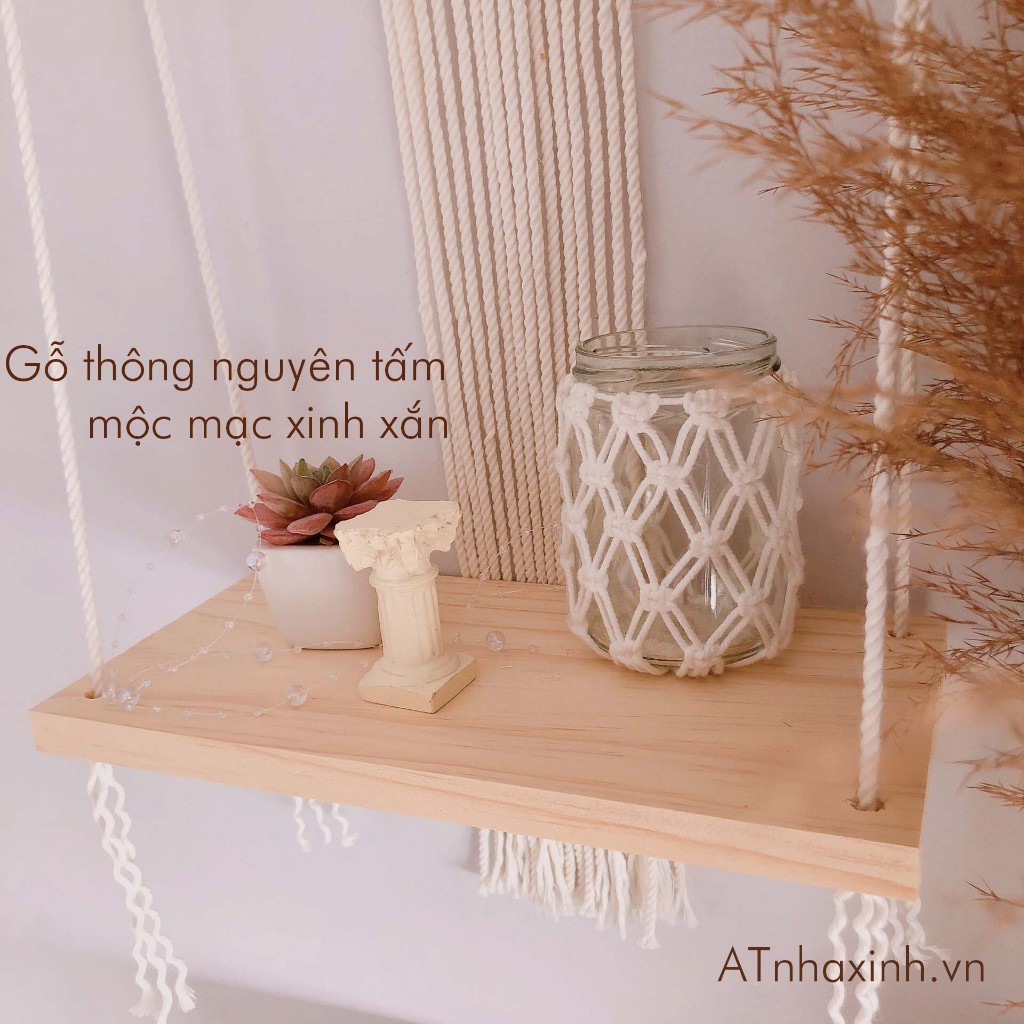 Kệ trang trí, kệ gỗ treo tường tết dây macrame trang trí nhà cửa decor nội thất decor phòng