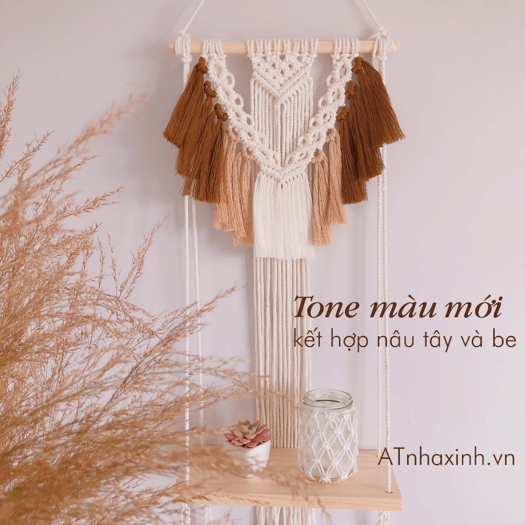 Kệ trang trí, kệ gỗ treo tường tết dây macrame trang trí nhà cửa decor nội thất decor phòng