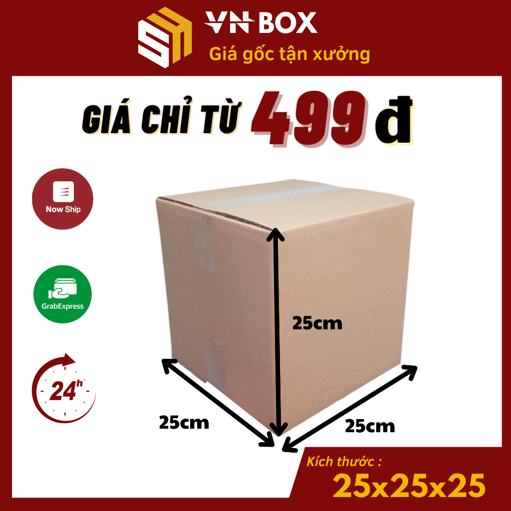 25x25x25 hộp carton đóng hàng, thùng giấy carton gói hàng giá rẻ - VN Box