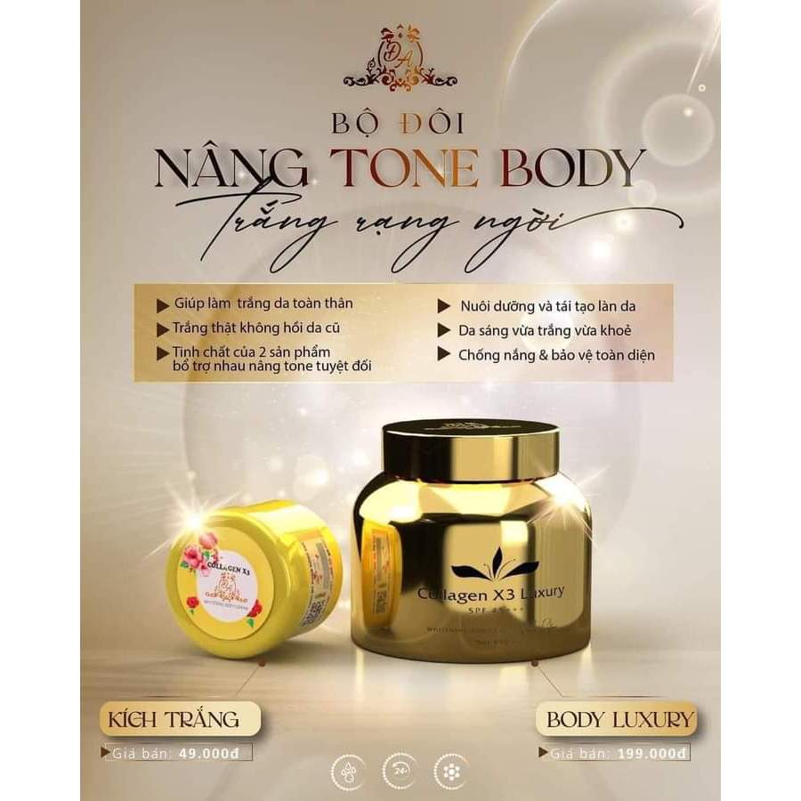 Combo Kem Body Collagen X3 Luxury Và Kem Kích Trắng Collagen X3 Đông Anh Nâng Tone - Dưỡng Da Trắng