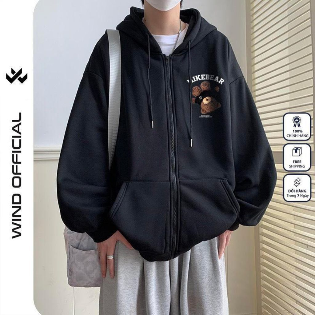 Áo Hoodie Zip 1990live, Áo Khoác Hoodie Form Rộng Có Mũ 2 lớp Chất Nỉ Bông dày dặn