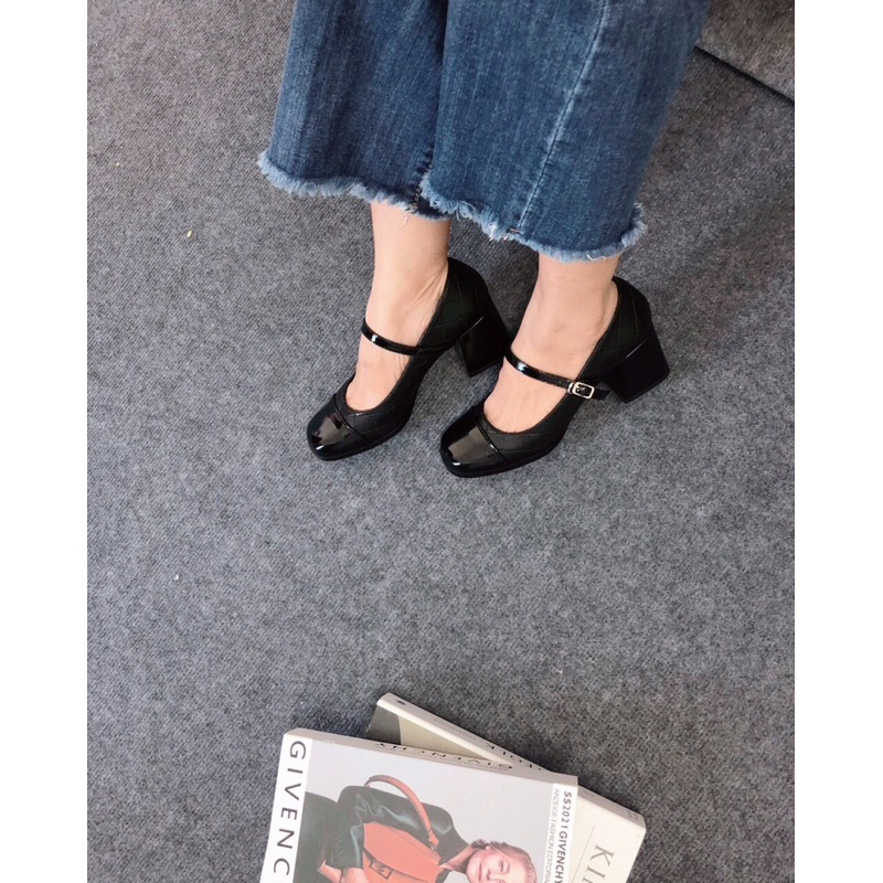 Giày Cao Gót Nữ, Dép cao gót Mary Jane cao 5cm có khóa gài quai ngang mũi vuông cho nữ đế siêu êm chân