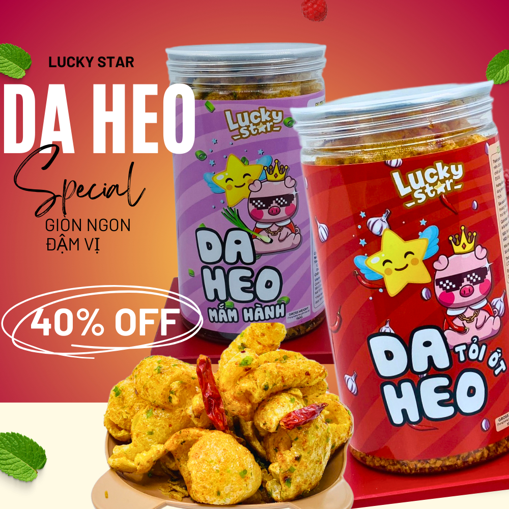 Da heo chiên giòn cháy tỏi ớt Lucky Star hũ 150g, combo ăn vặt cay rẻ ngon