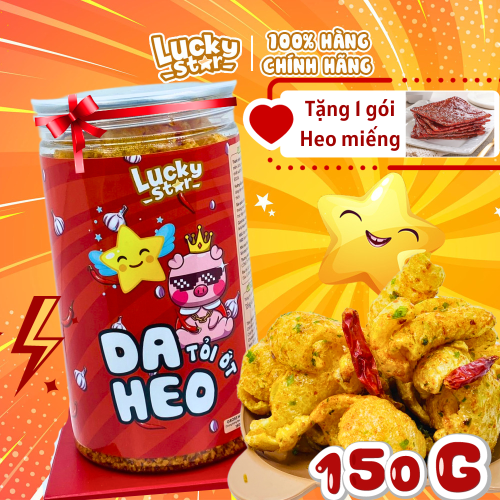 Da heo chiên giòn cháy tỏi ớt Lucky Star hũ 150g, combo ăn vặt cay rẻ ngon