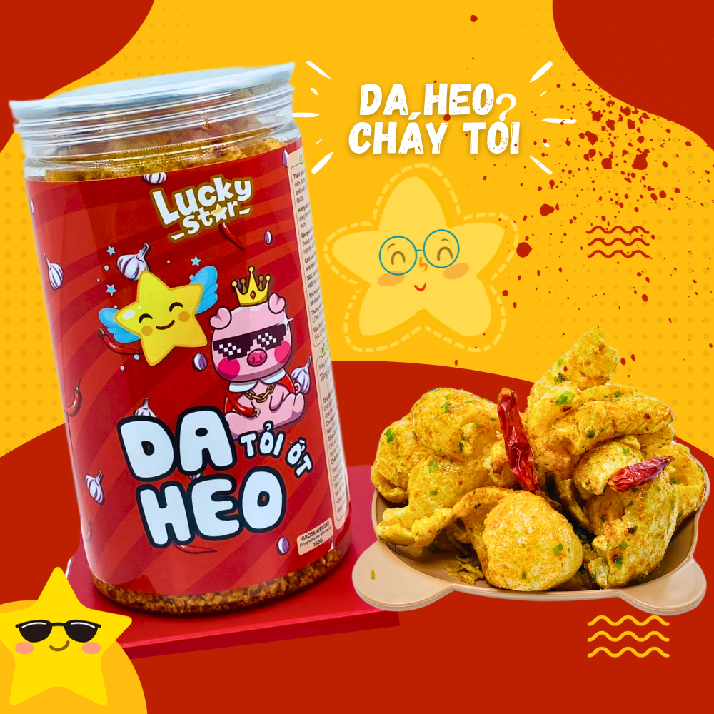 Da heo chiên giòn cháy tỏi ớt Lucky Star hũ 150g, combo ăn vặt cay rẻ ngon