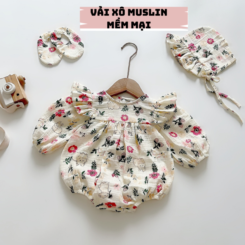 Bodysuit áo liền thân RIOKIDS, quần áo cho bé gái sơ sinh đầy tháng, thôi nôi, quà tặng BD151