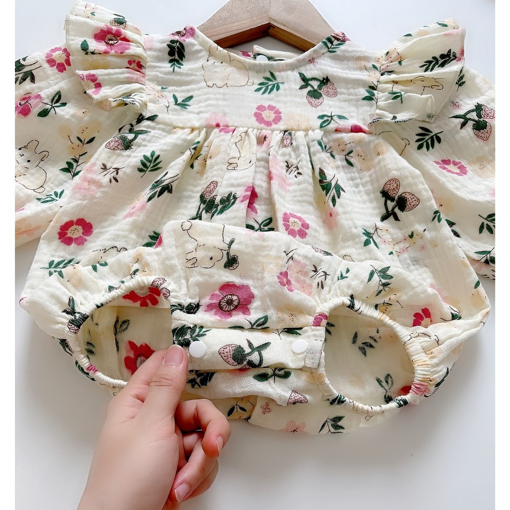 Bodysuit áo liền thân RIOKIDS, quần áo cho bé gái sơ sinh đầy tháng, thôi nôi, quà tặng BD151