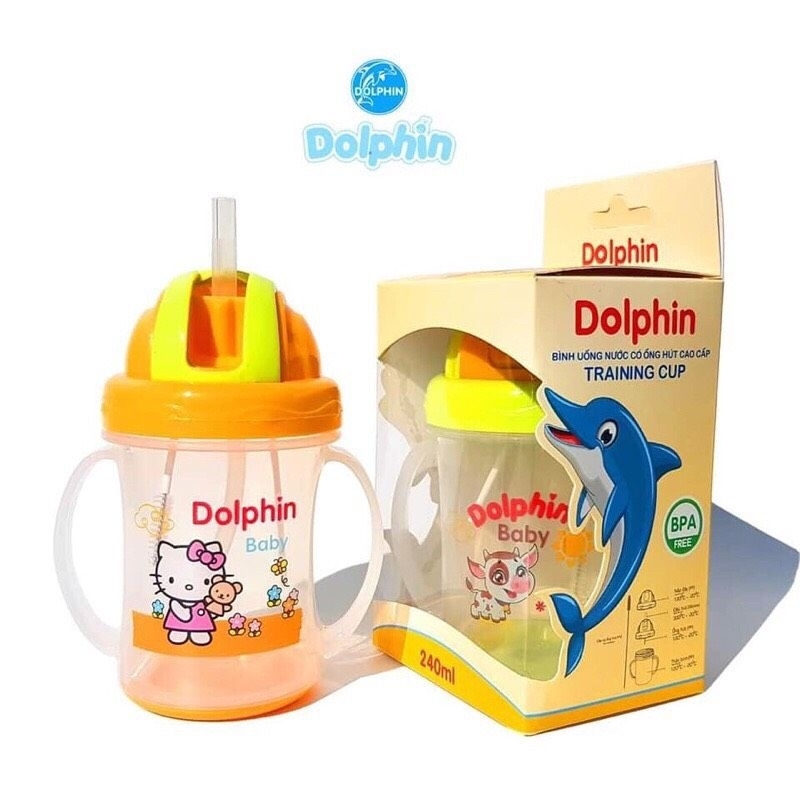 Bình nước cho bé bình nước có ống hút bình tập uống cho bé 200ml - 240ml Dophin bình nước