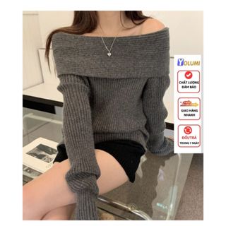 Áo Len Trễ Vai Nữ Áo Hở Vai Dài Tay Chất Len Dày Dặn Co giãn Cao Cấp Thu Đông YOLUMI