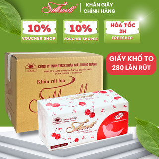 Giấy ăn rút khổ to Thùng 9 gói giấy rút lụa Silkwell 280 tờ Hàng chính hãng