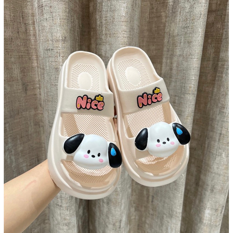 Dép Lê Nữ 2 quai ngang hình Cún con cute,Dép nữ đế độn 5cm mẫu mới