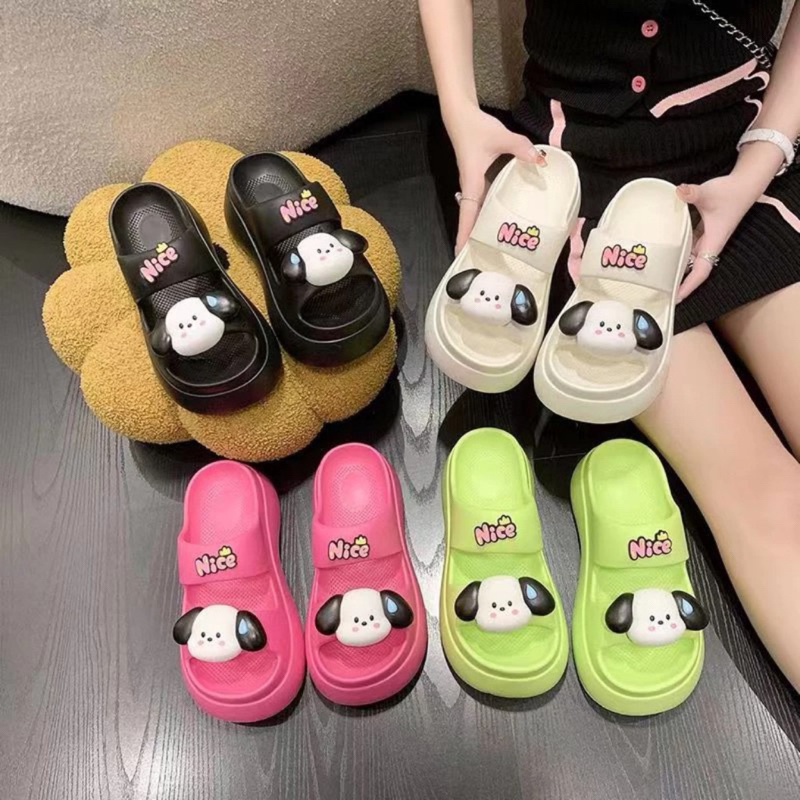 Dép Lê Nữ 2 quai ngang hình Cún con cute,Dép nữ đế độn 5cm mẫu mới