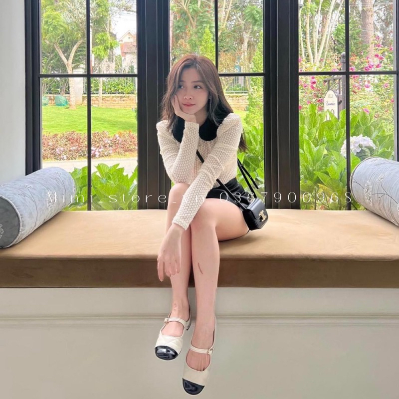 Giày bệt búp bê CNK da trần trám quai ngang xuất Full box MS-8675