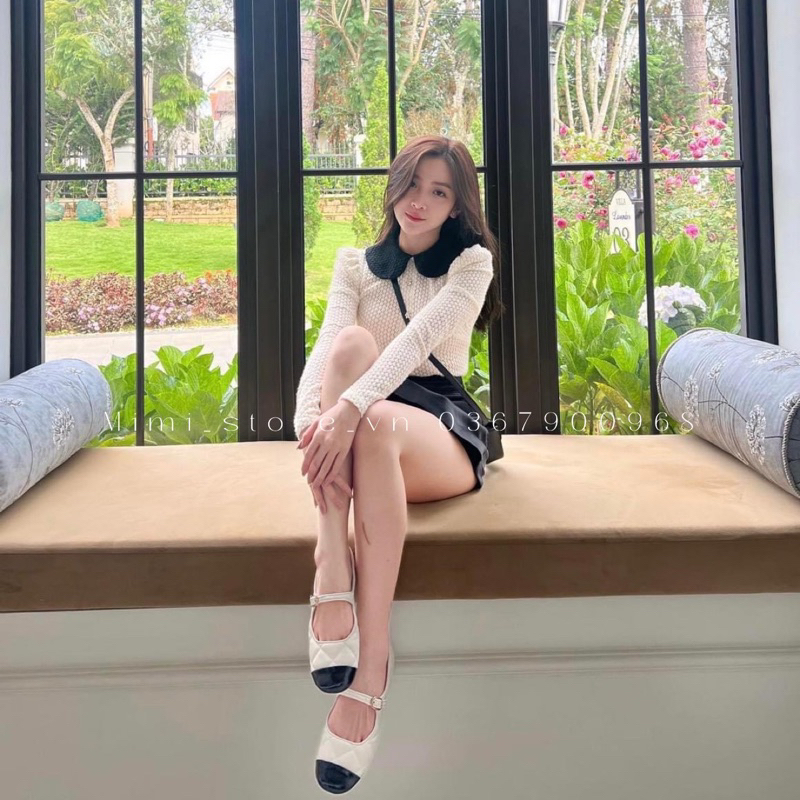 Giày bệt búp bê CNK da trần trám quai ngang xuất Full box MS-8675