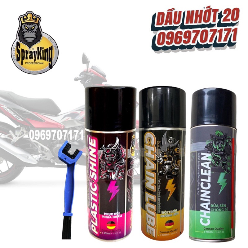 COMBO 3 Chai Dưỡng sên, rửa sên, nhựa nhám Sprayking 400ml, hàng xịn giá tốt, hàng xịn giá tốt
