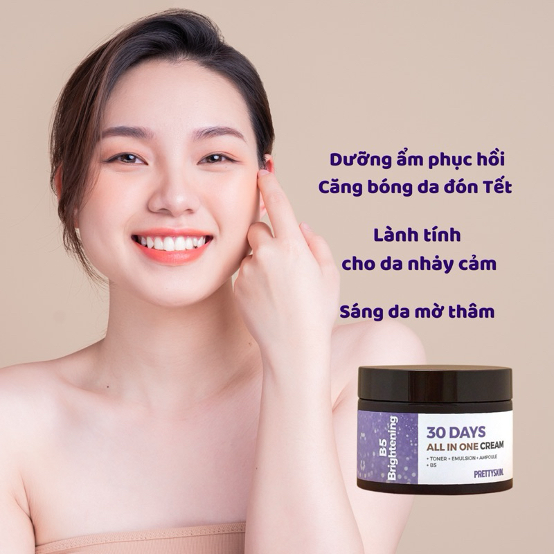 KEM DƯỠNG PRETTYSKIN B5 BRIGHTENING 30 DAYS ALL IN ONE CREAM 100ml