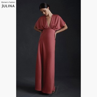 Váy dự tiệc dáng dài cổ chữ v vải lụa màu quế hoa hồng Julina Leila Cinnamon Rose - JF923
