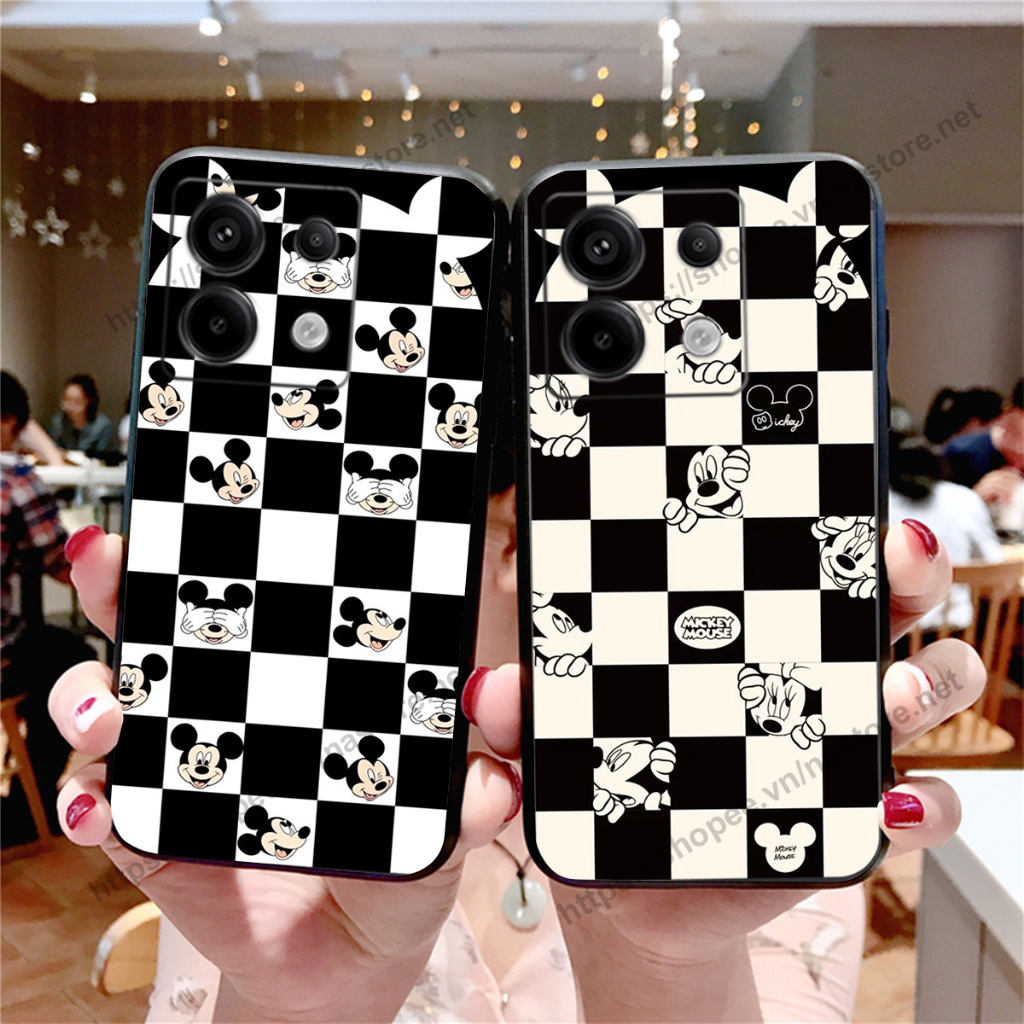 Ốp lưng Xiaomi Redmi Note 13 / Redmi Note 13 Pro 5G trái tim họa tiết caro, mikey họa tiết beabrick kaws cute