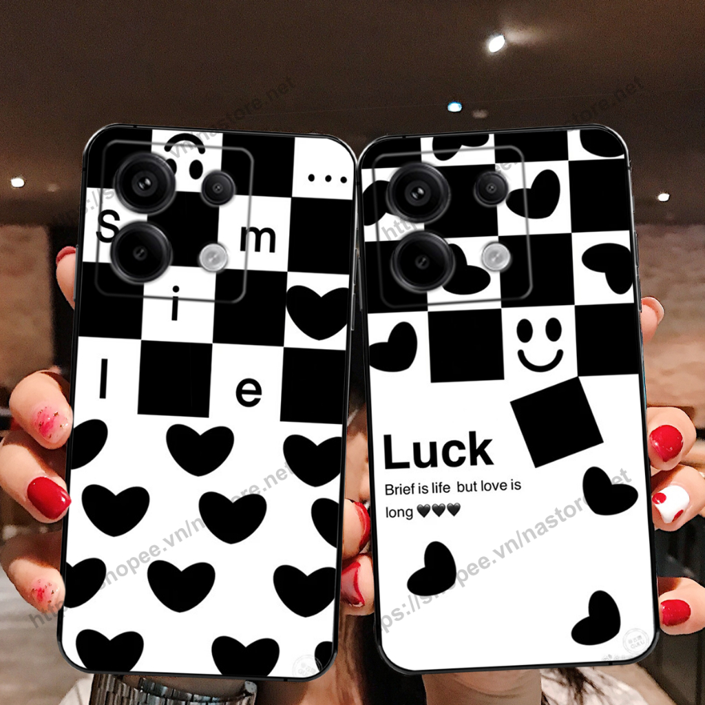 Ốp lưng Xiaomi Redmi Note 13 / Redmi Note 13 Pro 5G trái tim họa tiết caro, mikey họa tiết beabrick kaws cute