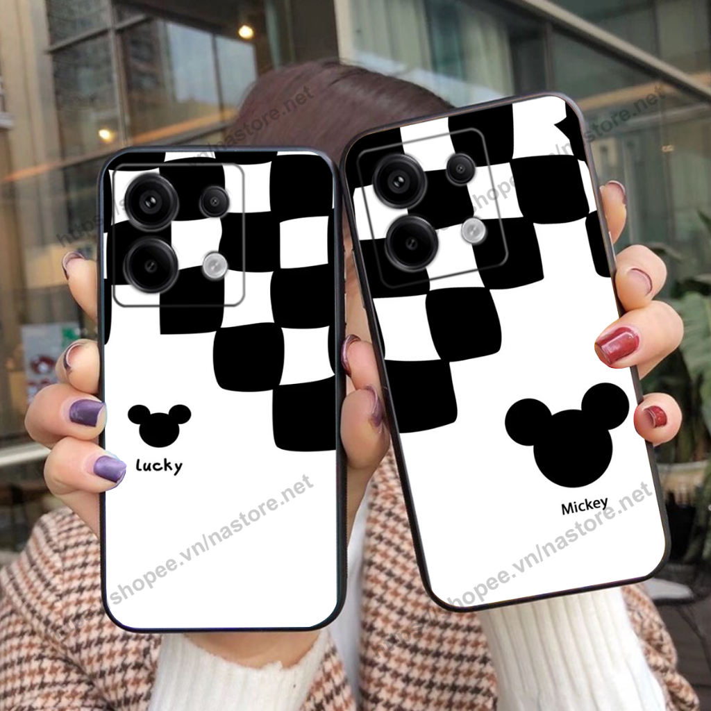 Ốp lưng Xiaomi Redmi Note 13 / Redmi Note 13 Pro 5G trái tim họa tiết caro, mikey họa tiết beabrick kaws cute