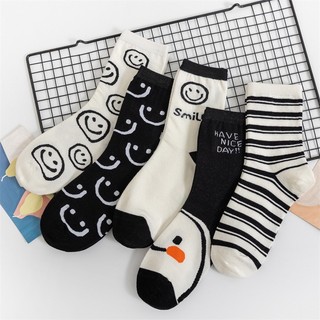 Set 5 Đôi Tất Cao Cổ Kẻ Tông Tím Siêu Hot Phong Cách Hàn mặt cười