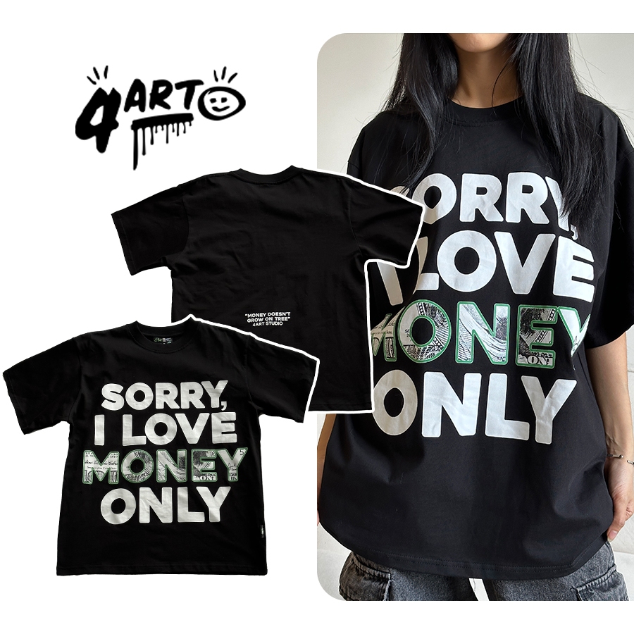 Áo thun 4Art LOVE MONEY - Cotton 2 chiều 235gsm - Hình in lụa - Oversized - Unisex - Màu Đen