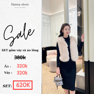 Set Đầm Len Suông Váy Xuông Thu Đông Dáng Dài Qua Gối Khoác Áo Lông Vũ Sang Trọng Mặc Dự Tiệc Freesize
