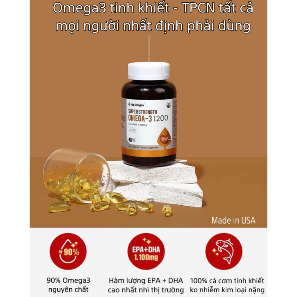 Omega3 NZ Origin Tinh Khiết 1200 Super Strength 90 viên