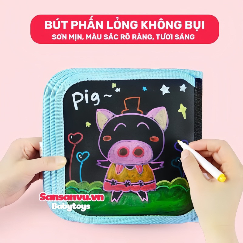 Sổ vẽ tự xoá graffiti phát sáng cho bé mẫu mới tặng kèm bút và bông lau