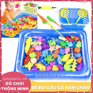 Đồ chơi câu cá nam châm cho bé : Bể hơi, cần câu, bơm và cá