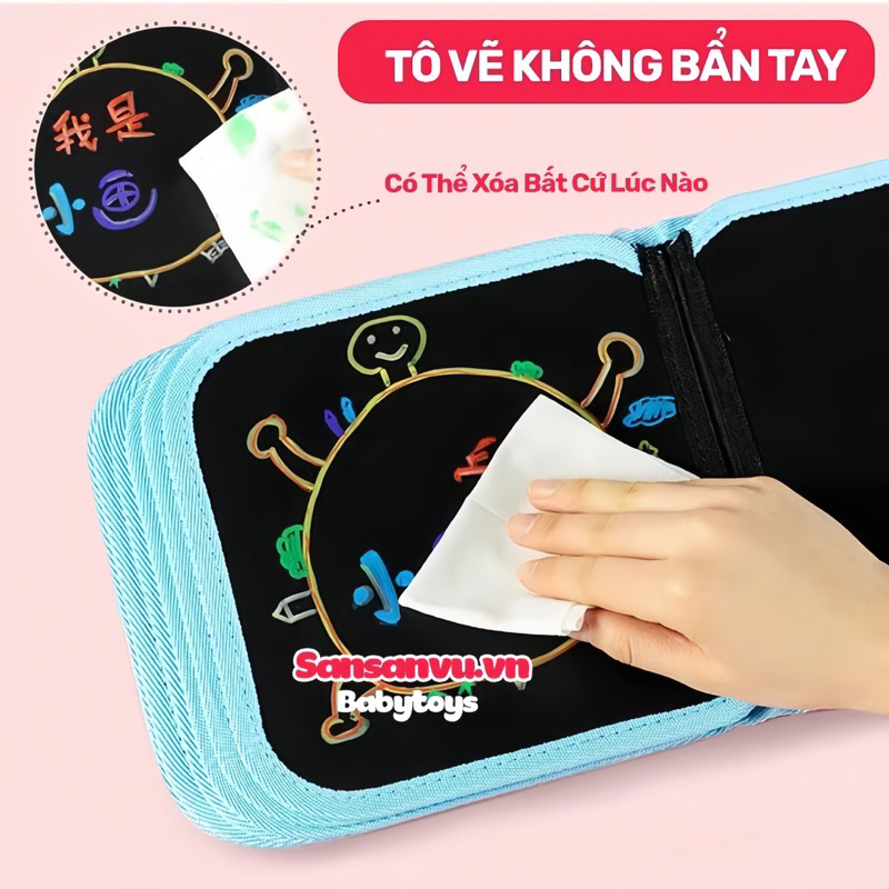 Sổ vẽ tự xoá graffiti phát sáng cho bé mẫu mới tặng kèm bút và bông lau
