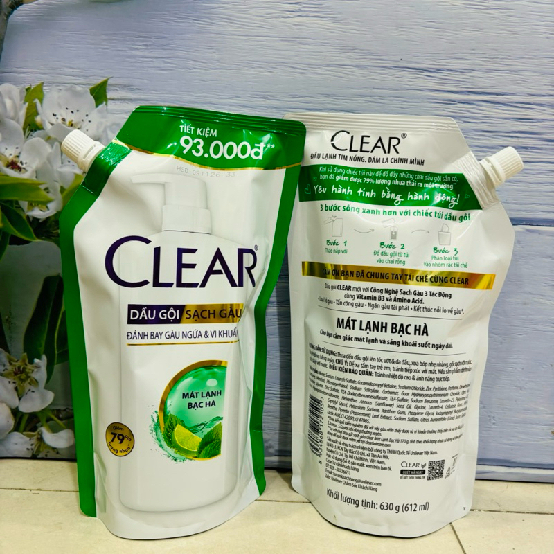 Dầu Gội CLEAR Bạc Hà Dạng Túi 630g