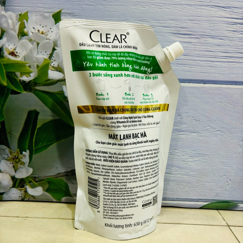 Dầu Gội CLEAR Bạc Hà Dạng Túi 630g