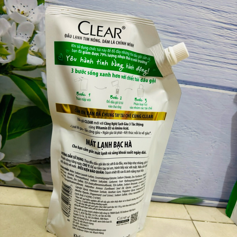 Dầu Gội CLEAR Bạc Hà Dạng Túi 630g