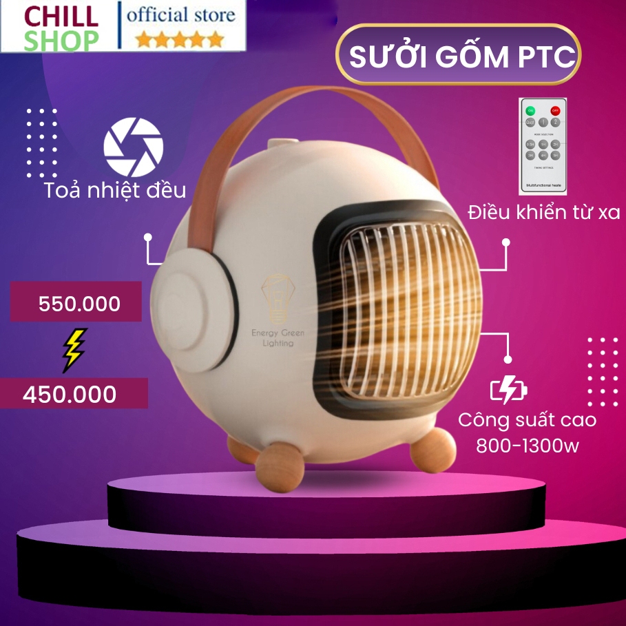 Máy sưởi - quạt sưởi PTC cao cấp 2 chiều nóng lạnh - máy sưởi mini công nghệ sưởi gốm tích hợp remote hẹn giờ tản gió