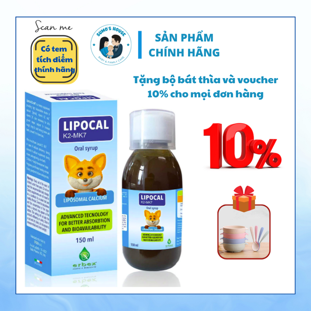 LIPOCAL K2-MK7 - Canxi Thực Vật Giúp Bé Tăng Chiều Cao, Xương Chắc Khỏe (150ml)