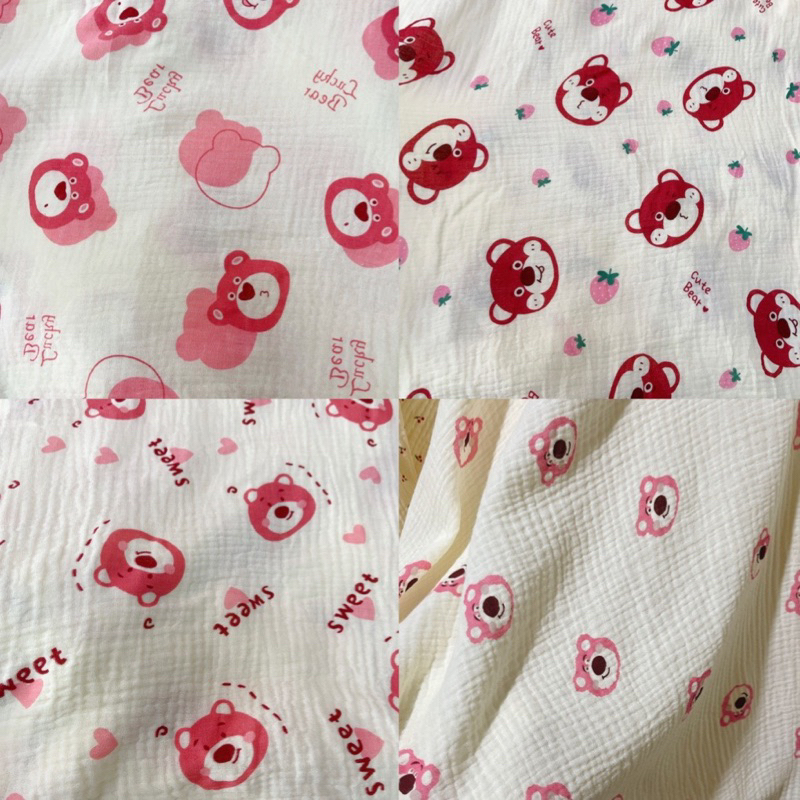 Vải xô muslin 2 lớp cao cấp gấu dâu may quần áo , khăn tắm , khăn sữa cho bé