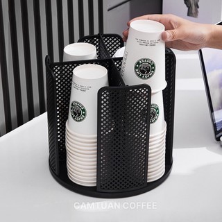  Kệ đựng cốc ly nhựa đồ dùng đa năng 4 ngăn xoay tròn 360 độ nhựa ABS cao cấp 