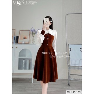 Váy Tiểu Thư K63-D1-3 MDU1671 Cổ Sơ Mi Tay Dài Màu Trắng Phối Đỏ Từ MDU
