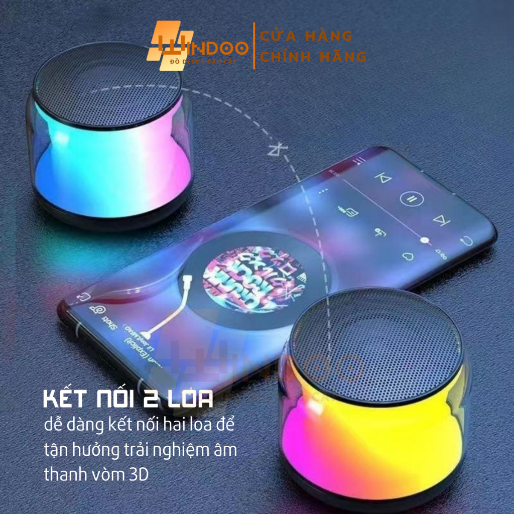 Loa bluetooth mini led RGB, loa di động nhỏ gọn bass mạnh có thẻ nhớ jack âm thanh AUX Windoo WD91