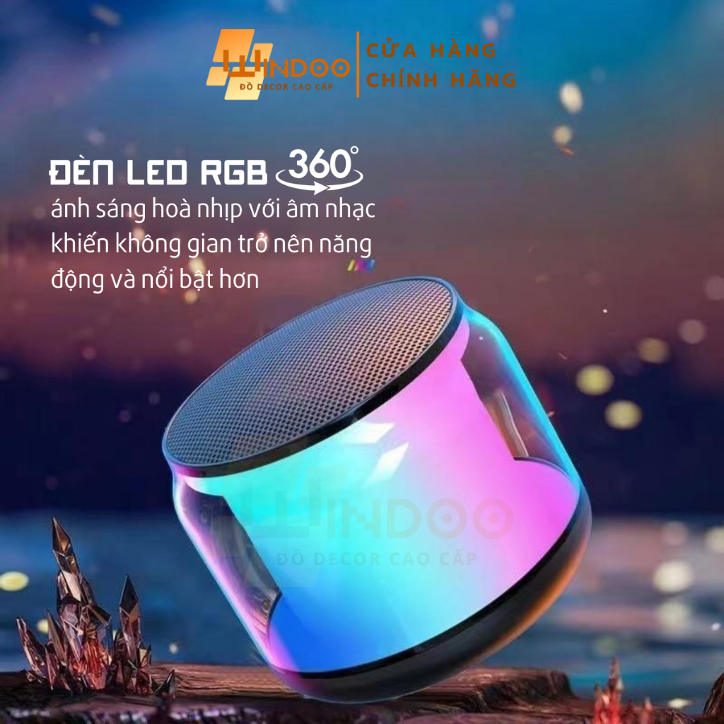 Loa bluetooth mini led RGB, loa di động nhỏ gọn bass mạnh có thẻ nhớ jack âm thanh AUX Windoo WD91