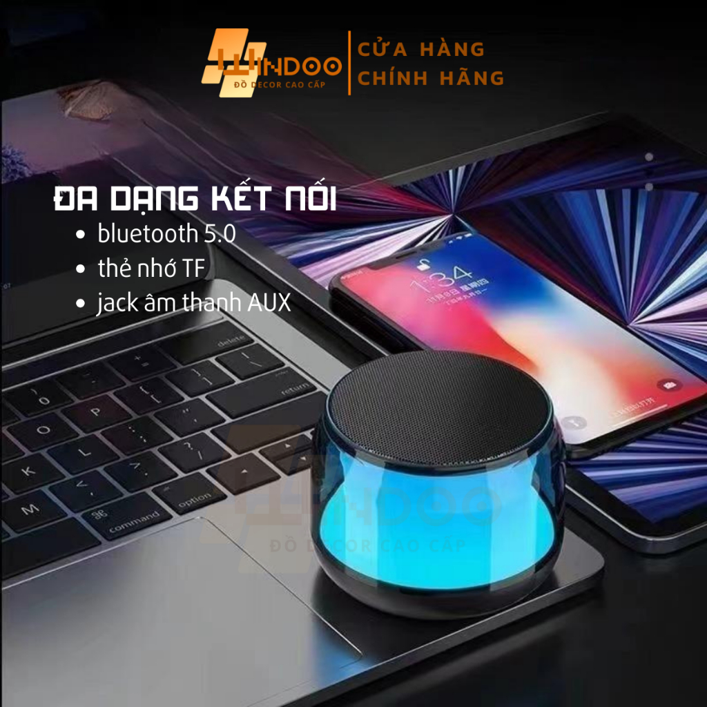 Loa bluetooth mini led RGB, loa di động nhỏ gọn bass mạnh có thẻ nhớ jack âm thanh AUX Windoo WD91