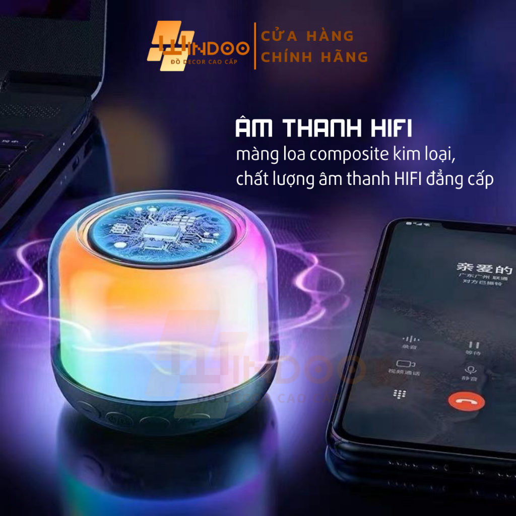 Loa bluetooth mini led RGB, loa di động nhỏ gọn bass mạnh có thẻ nhớ jack âm thanh AUX Windoo WD91