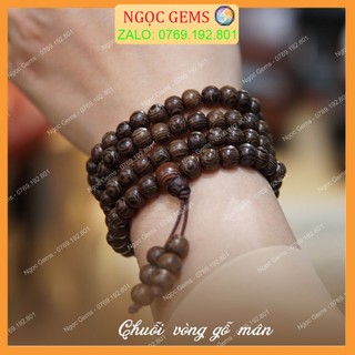 Vòng tay gỗ mun đuôi công, chuỗi tràng 108 hạt gỗ mun tự nhiên 100%