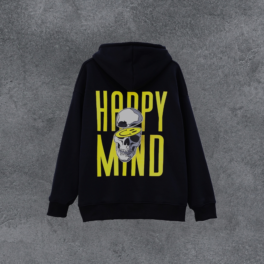 Áo Hoodie Form Rộng Happy Mind Màu Đen Chất Liệu Nỉ Bông By Octagon