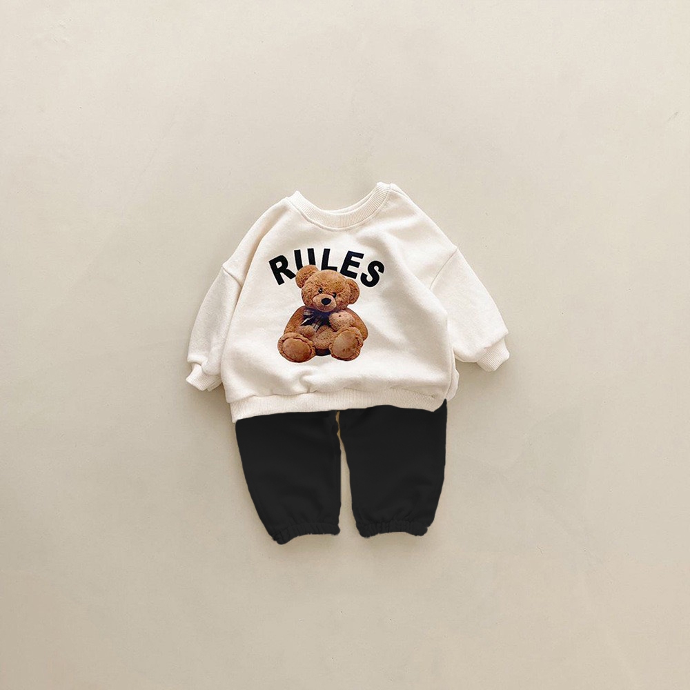 TE499 -Bộ áo+quần chất nỉ ép dày dặn cho bé trai bé gái hình gấu RULE đáng yêu size 8-16kg